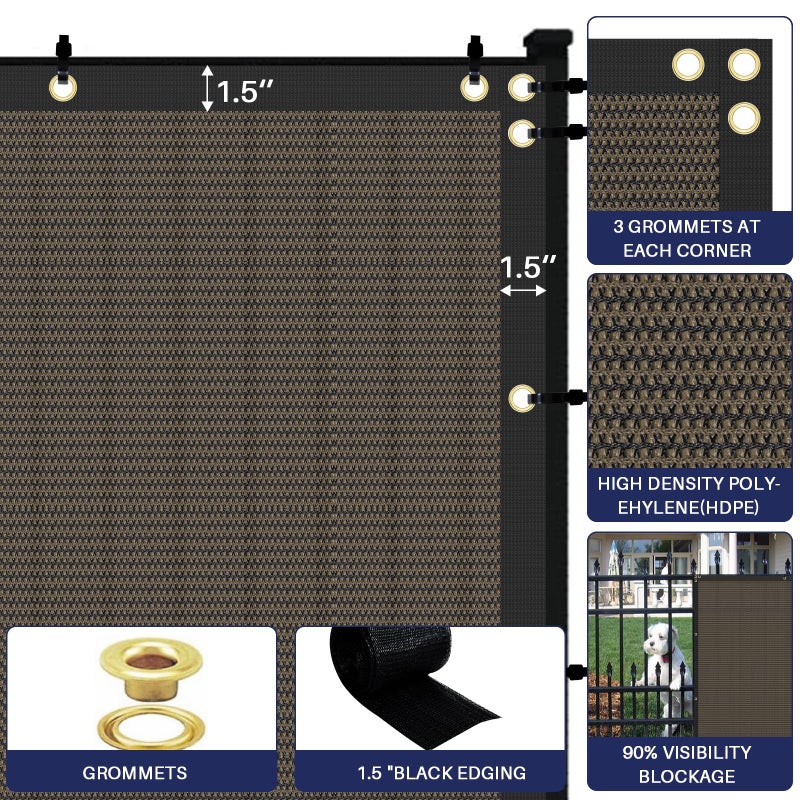 Windscreen4less Privacy Fence Screen Heavy Duty Windscreen Fencing Mesh Fabric Shade Net Cover with Brass Grommtes for Outdoor Wall Garden Yard Pool Deck, 6'x50' Brown - Image 4